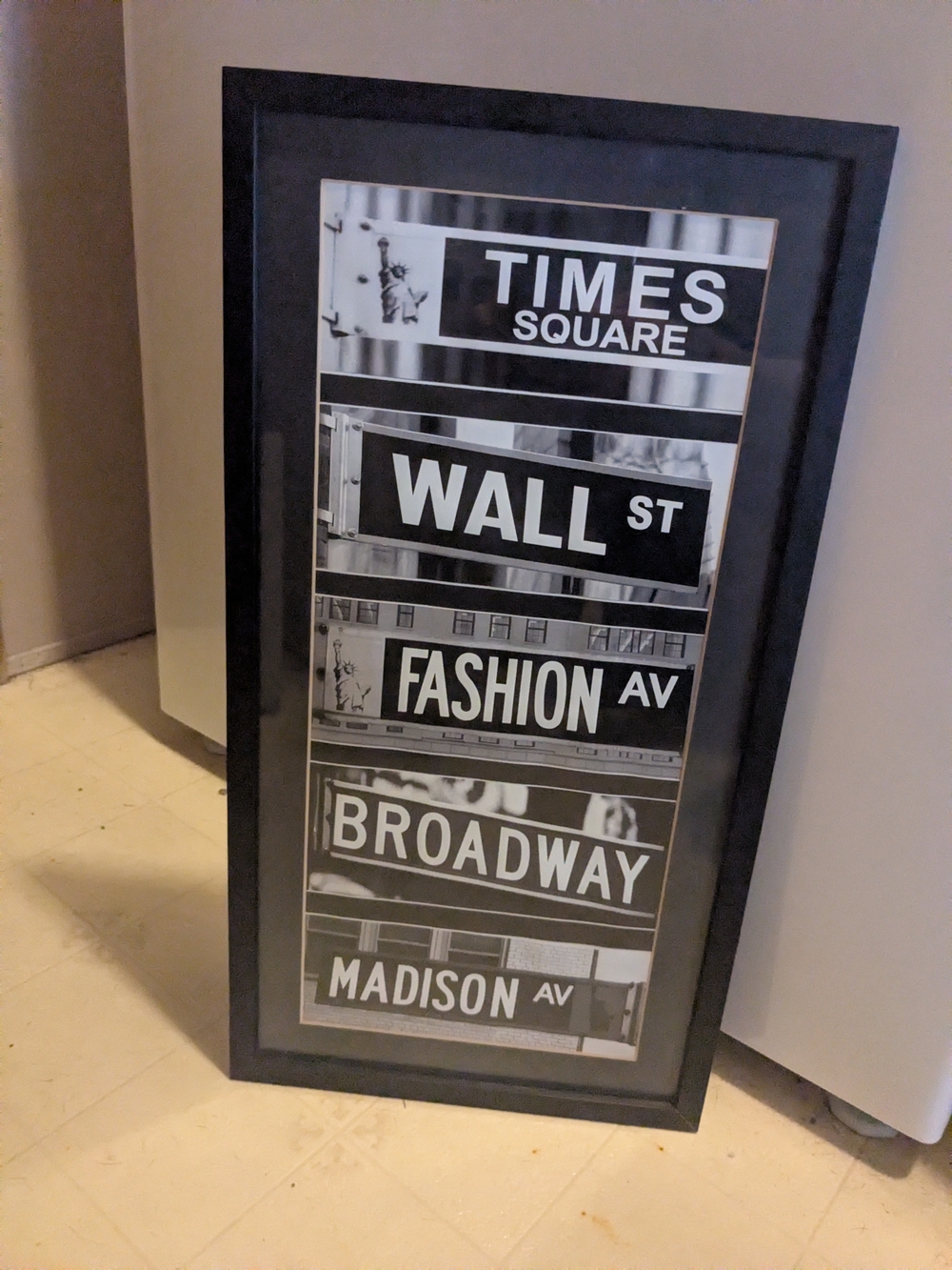 Framed New York Street Sign Art Print - Black & White